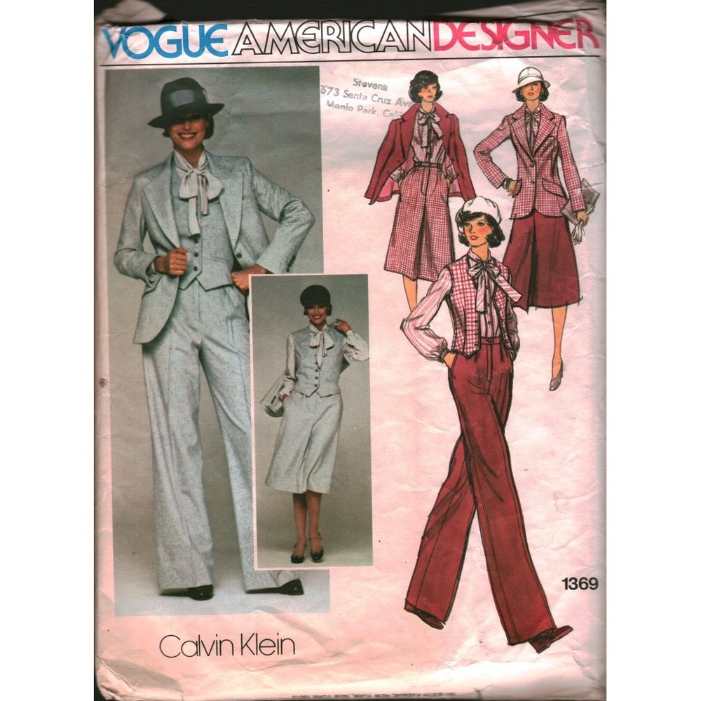 Vogue American Designer 1369 Calvin Klein Jacket Vest Skirt Pants Pattern Size 8